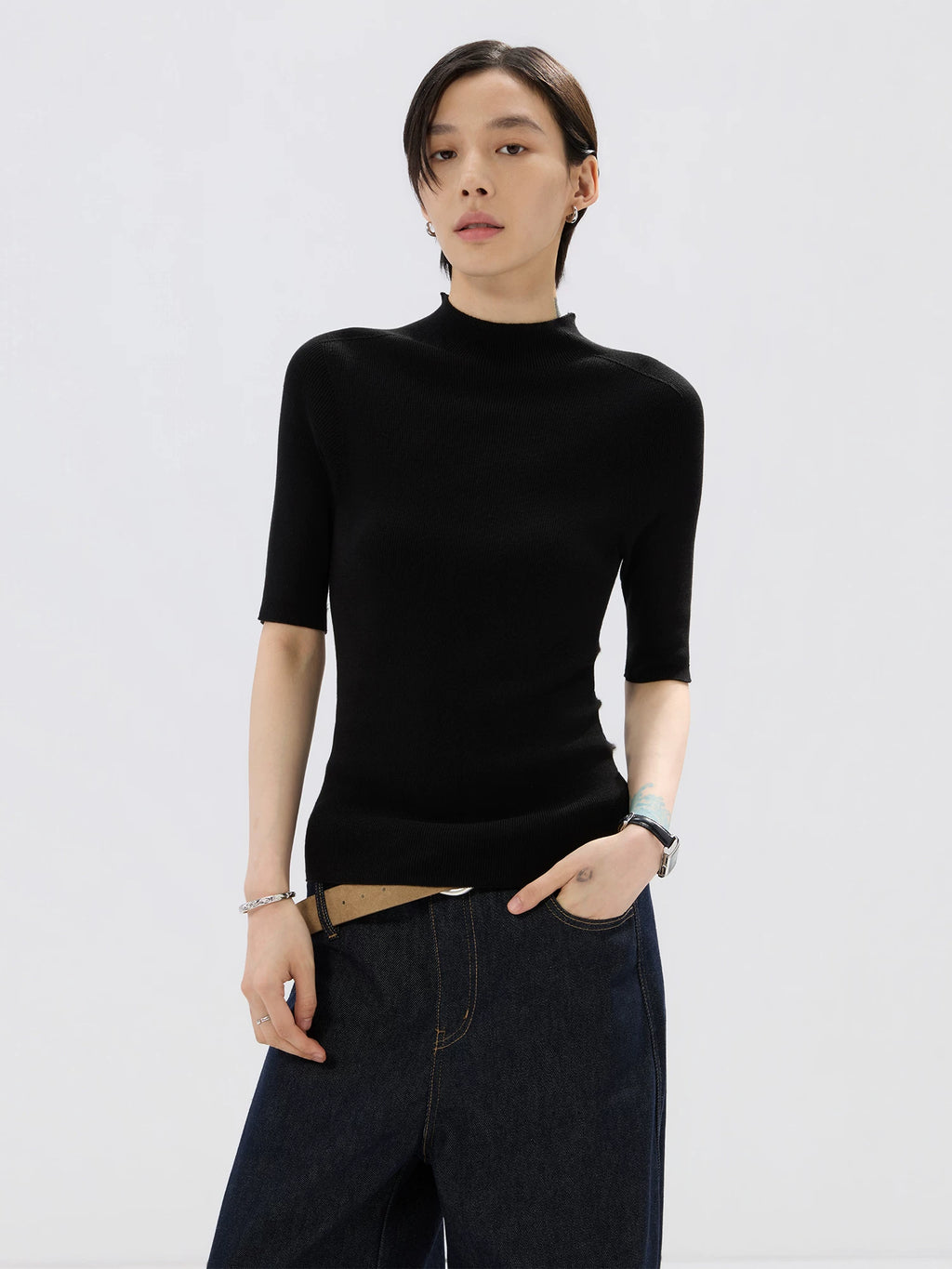 Sameuoo Small Turtleneck Knitted Versatile Tee