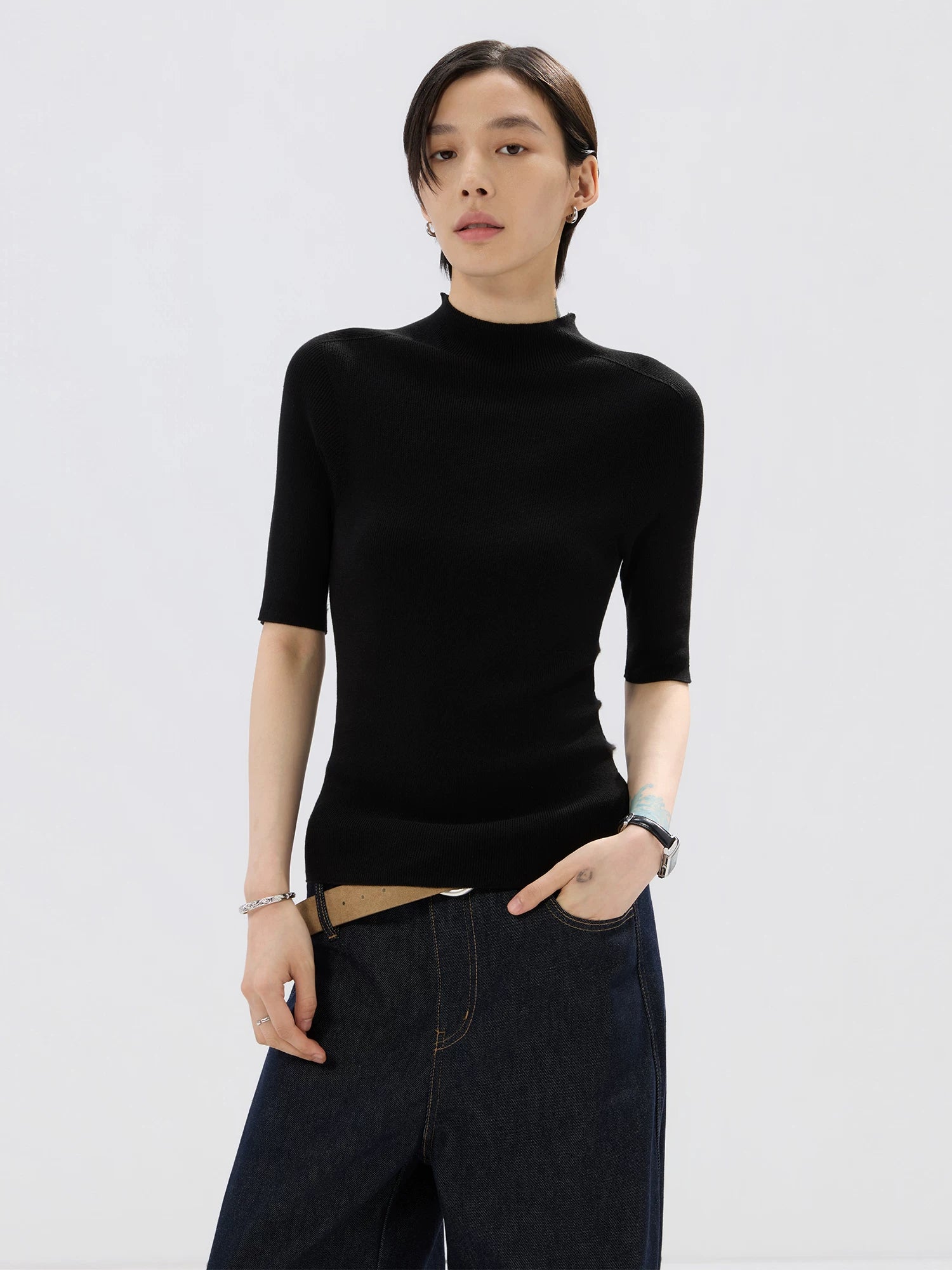 Sameuoo Small Turtleneck Knitted Versatile Tee