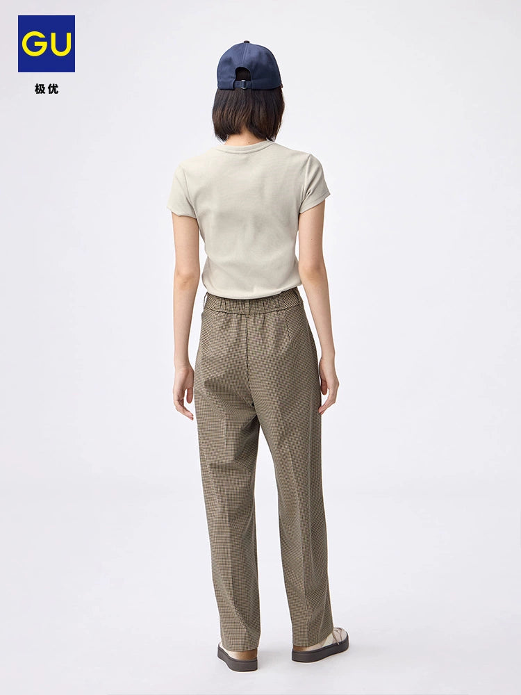 GU Pleated Loose Casual Retro Casual Plaid Pants