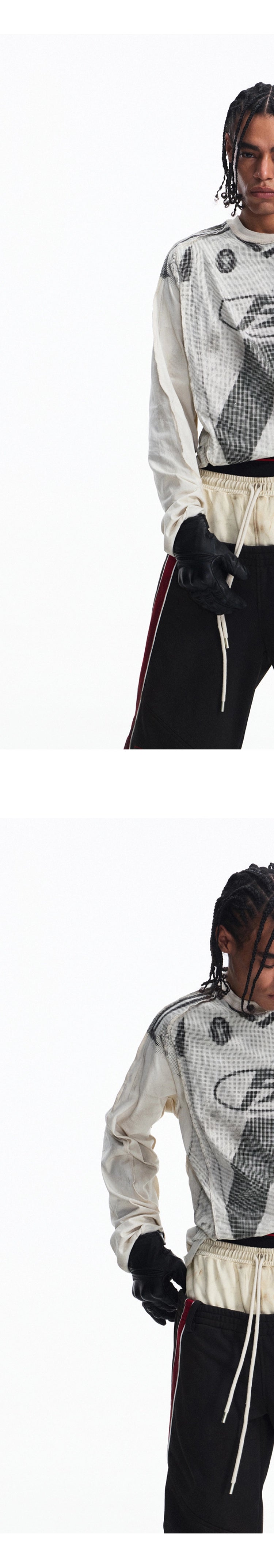 PEOPLESENSE Racing Style Retro Splicing Print Long Sleeve