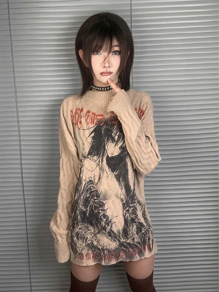 WEBBAR Functional Girl Subculture Loose Sweater