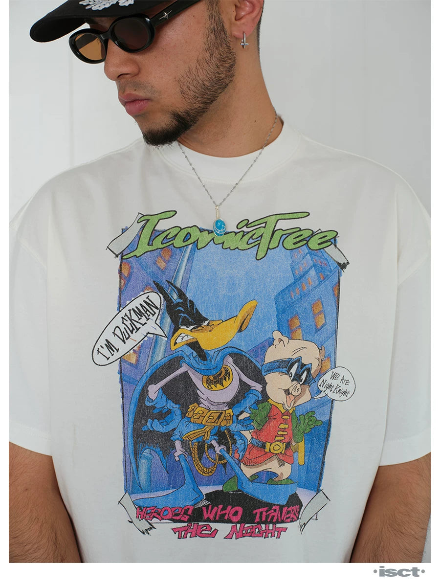 ComicTree Cartoon Print Crew Neck Casual Versatile Tee