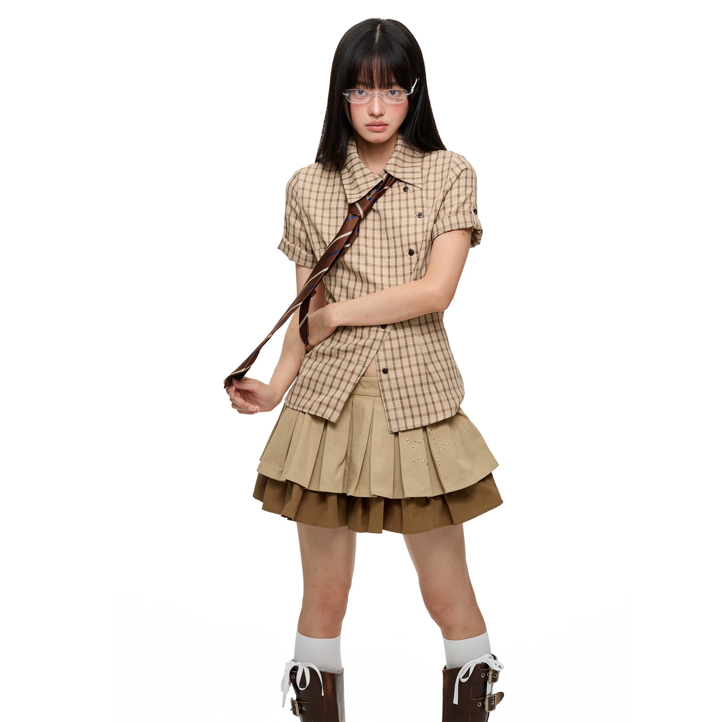 Jikoo Plaidcontrast Colorslimming Lookshirt