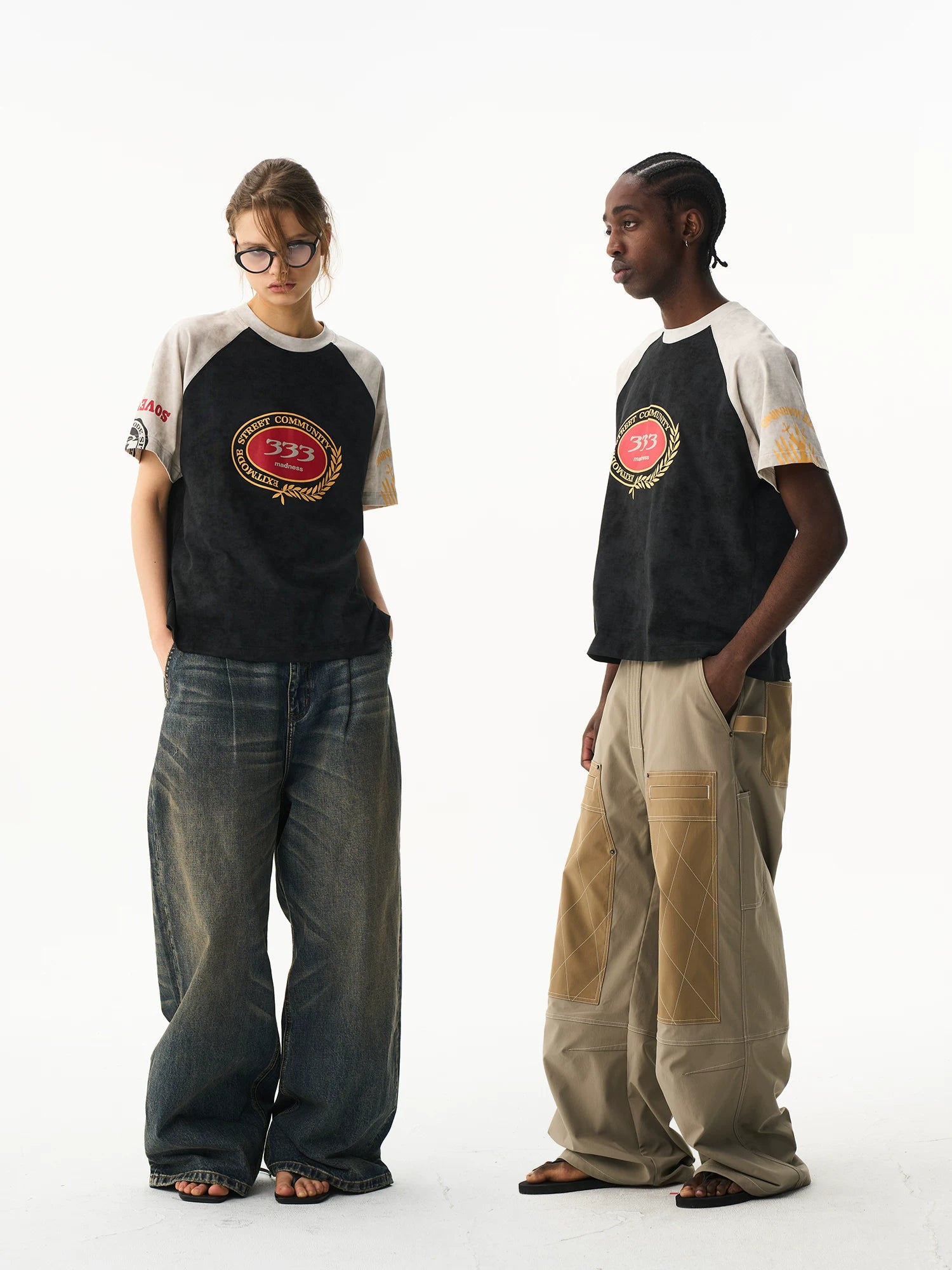 BLINDNOPLAN Stitching Contrasting Color Raglar Sleeve Casual Tee