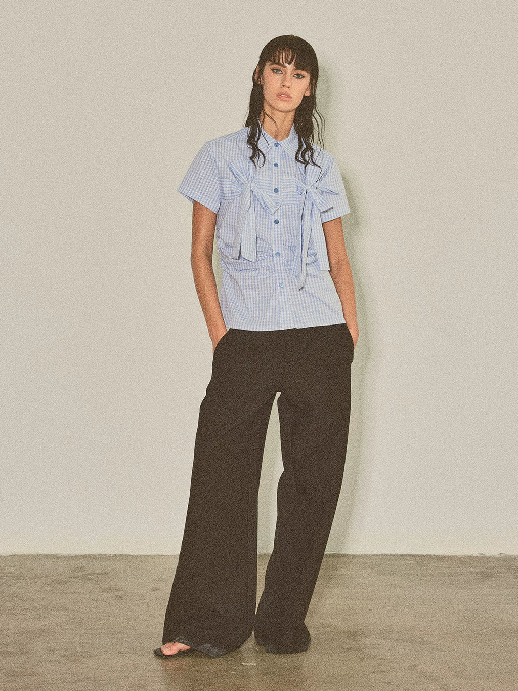 COSTUSTOOT Plaid Waist Slim Short-sleeved Shirt