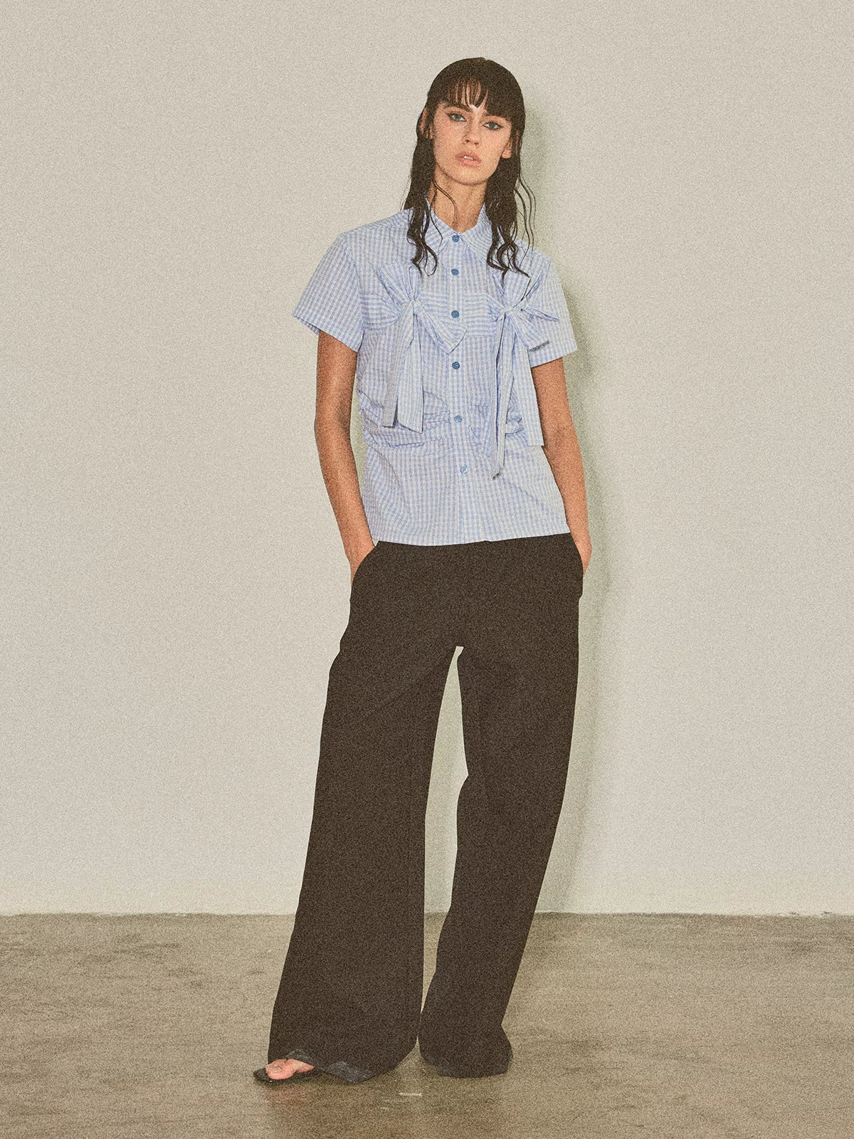 COSTUSTOOT Plaid Waist Slim Short-sleeved Shirt