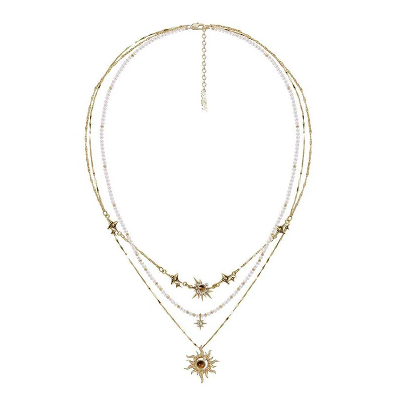MASW Gold Pearl Double Stacked Snowflake Sweater Chain