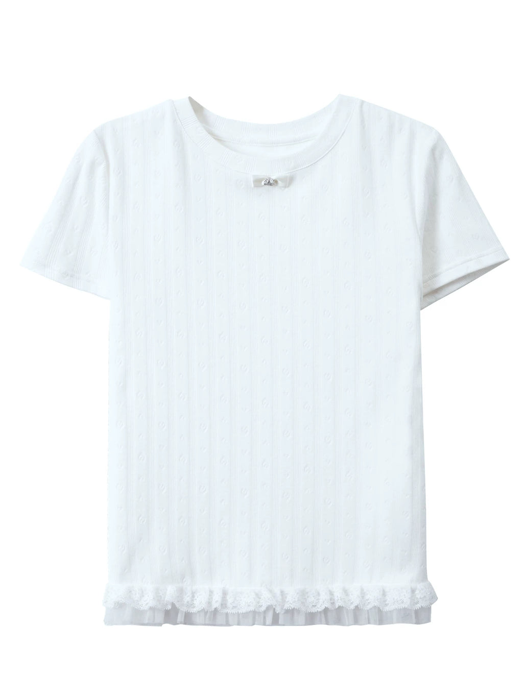 XUJING Front Shoulder Lace Edge Hem Waist Thin Tee