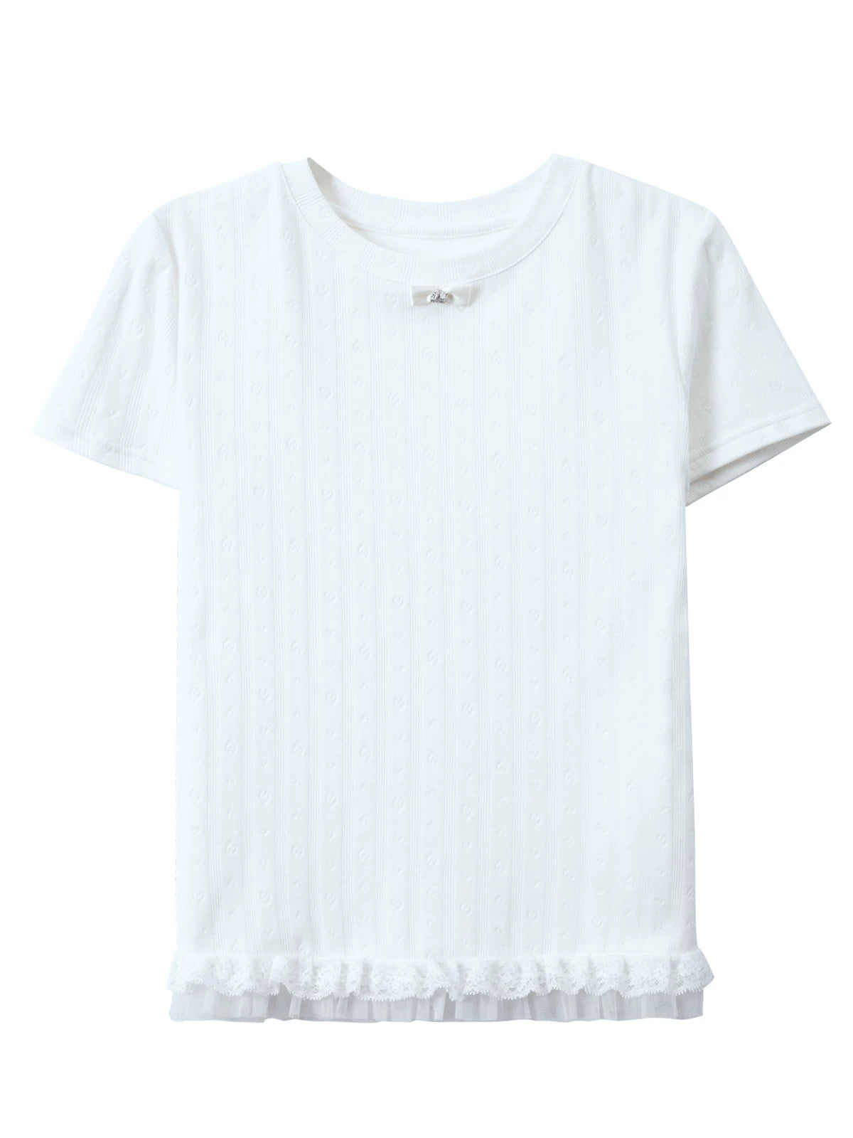 XUJING Front Shoulder Lace Edge Hem Waist Thin Tee