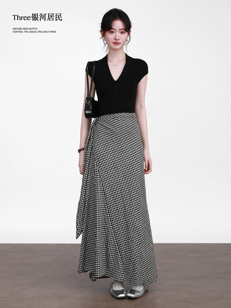 Three High Waist Slim Plaid Skirts