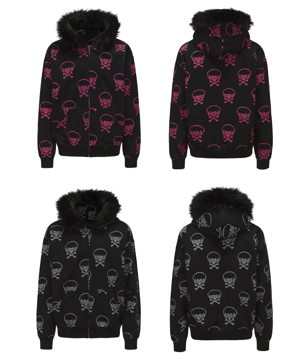 PAIKI Full of Headphones Skull Fur Collar Jacket