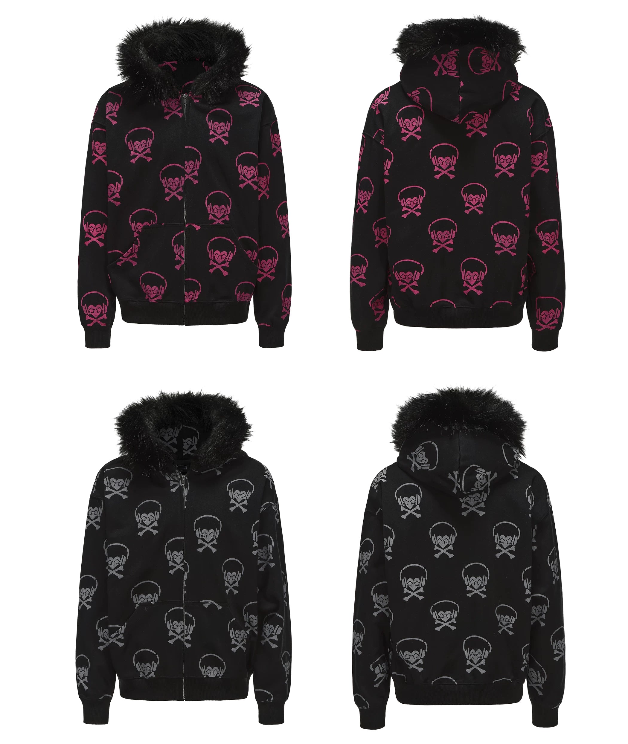 PAIKI Full of Headphones Skull Fur Collar Jacket