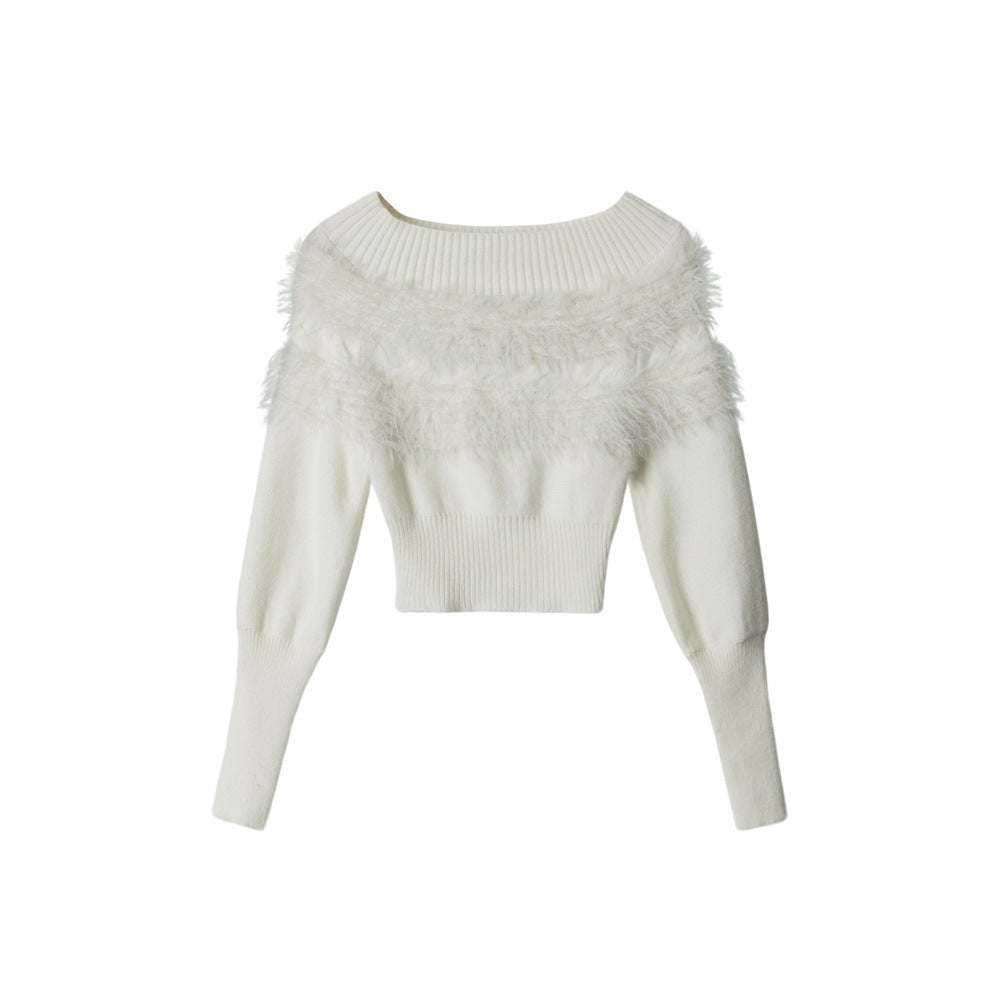 Nariele Mink Hair One-letter Neck Bottomed Knitted Sweater