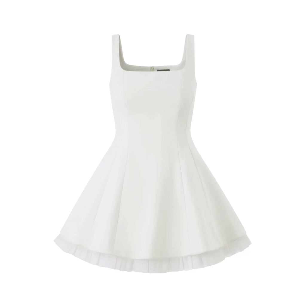 Avenement Square Neck Stitching Mesh Sleeveless Dress