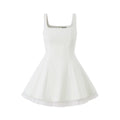 Avenement Square Neck Stitching Mesh Sleeveless Dress