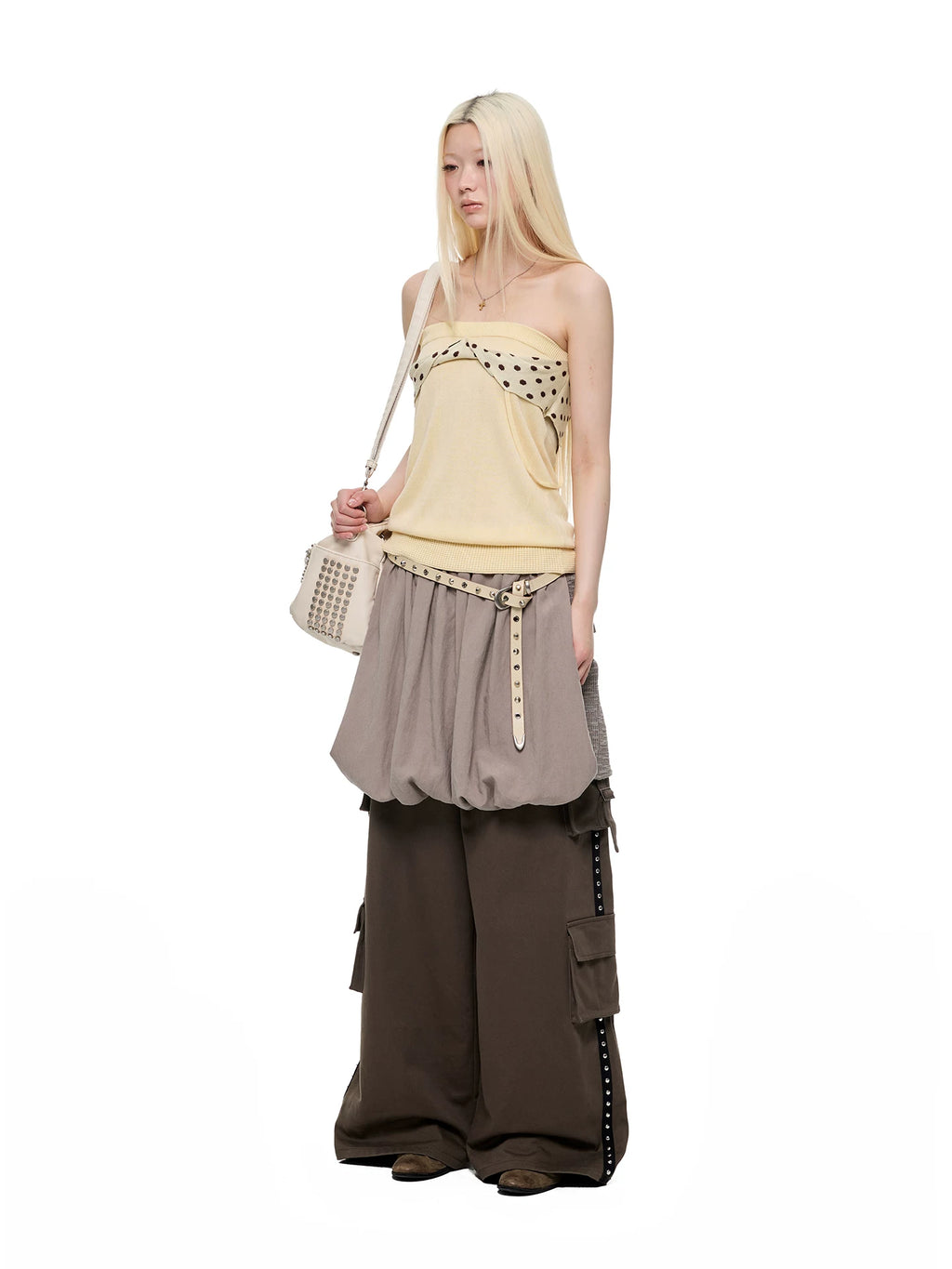 JIKOO Slack Contrasting Polka Dot Wool Tube Top