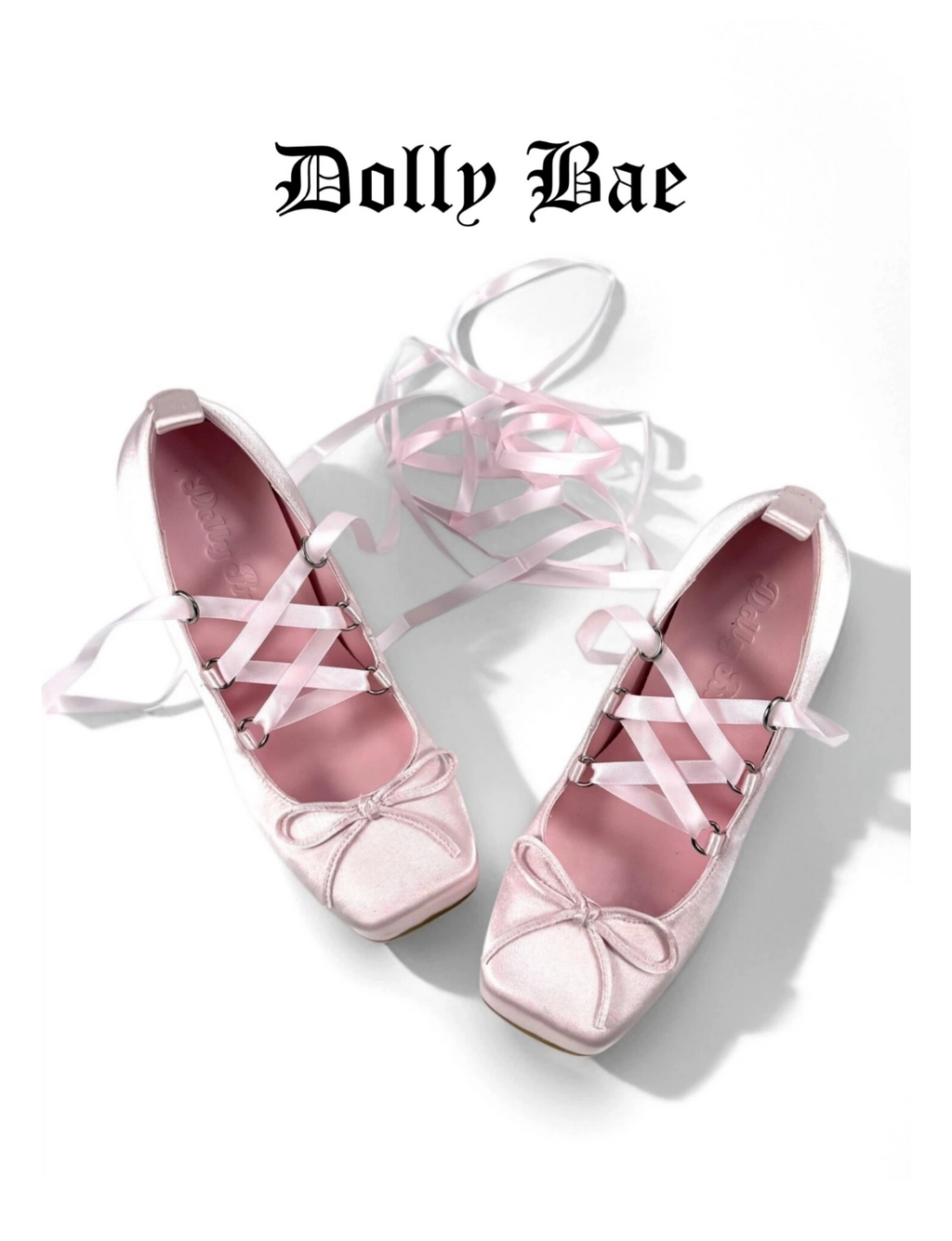 Dollybae Square Head Bow Ribbon Ballet Shoes