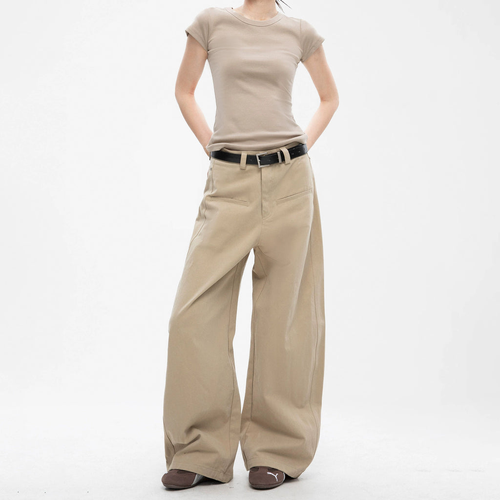 ICH MODE Loose Bf Straight-leg Pants High Waist Wide Leg Trousers