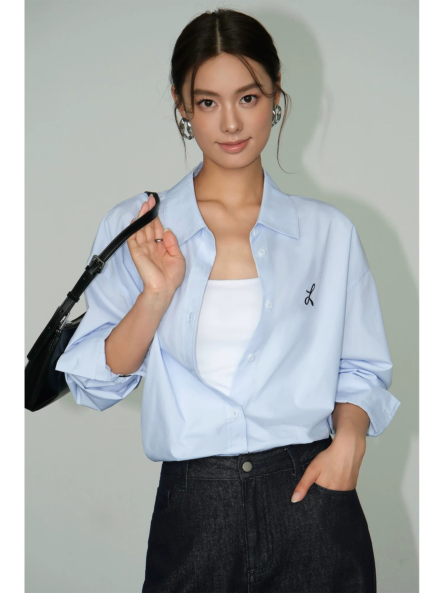 NEVA HU Embroidered Design Versatile Long-sleeved Shirt