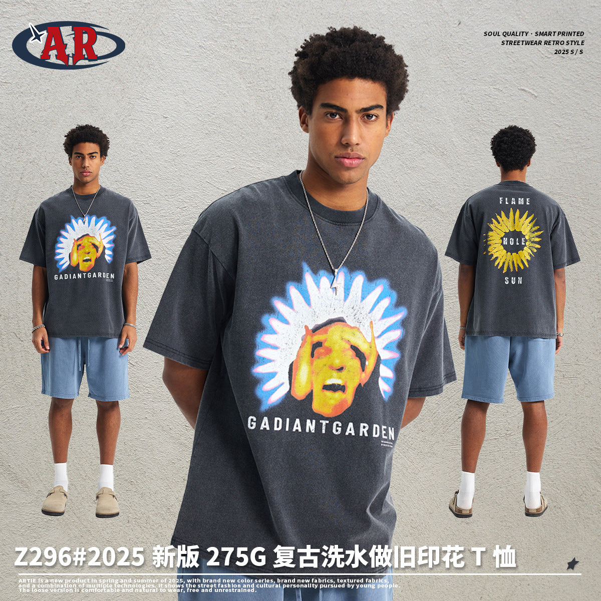 ARTIE Washing Retro Trendy Brand Printed Tee