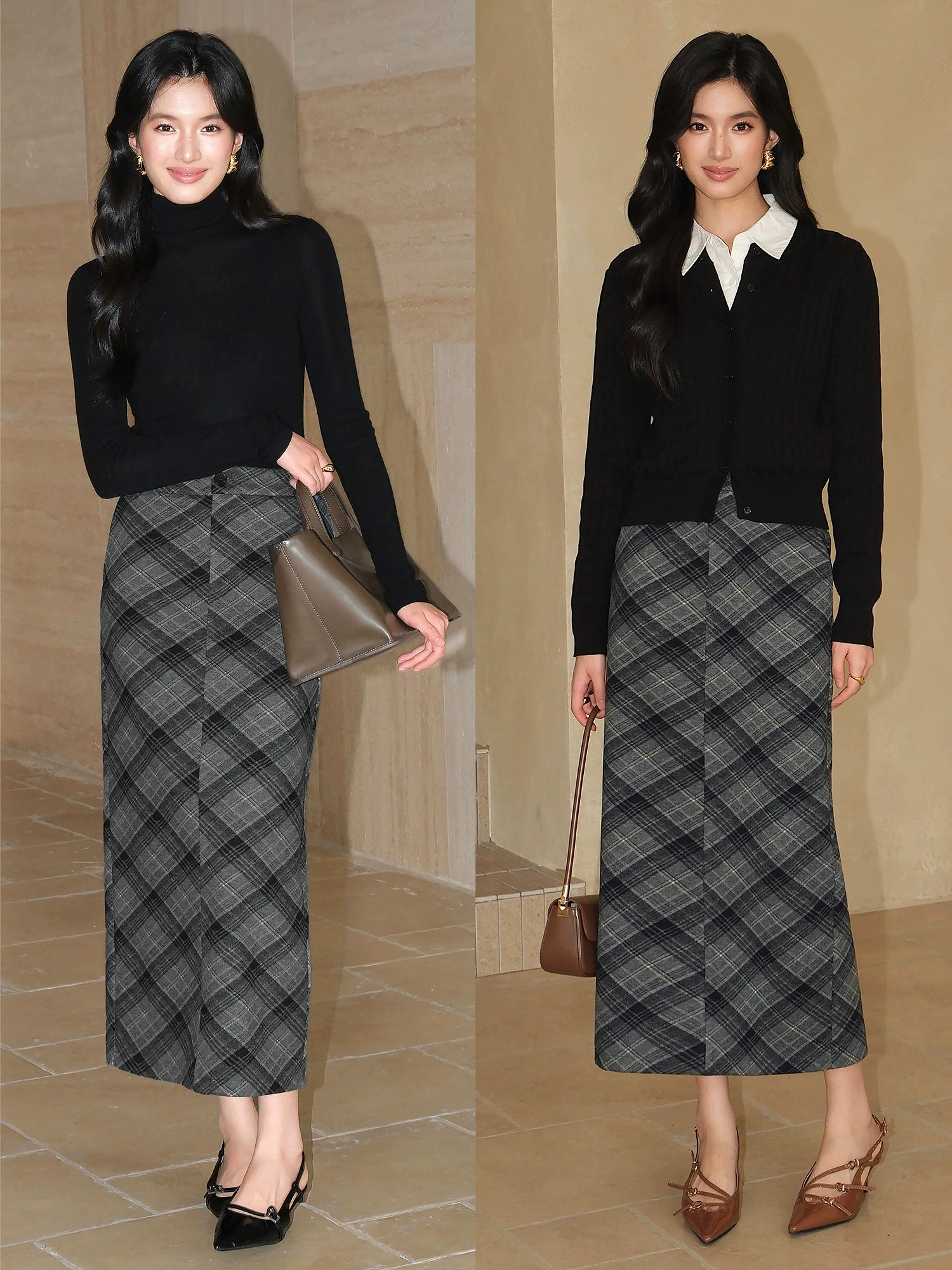 NEVA HU Vintage High Waist Plaid Skirt