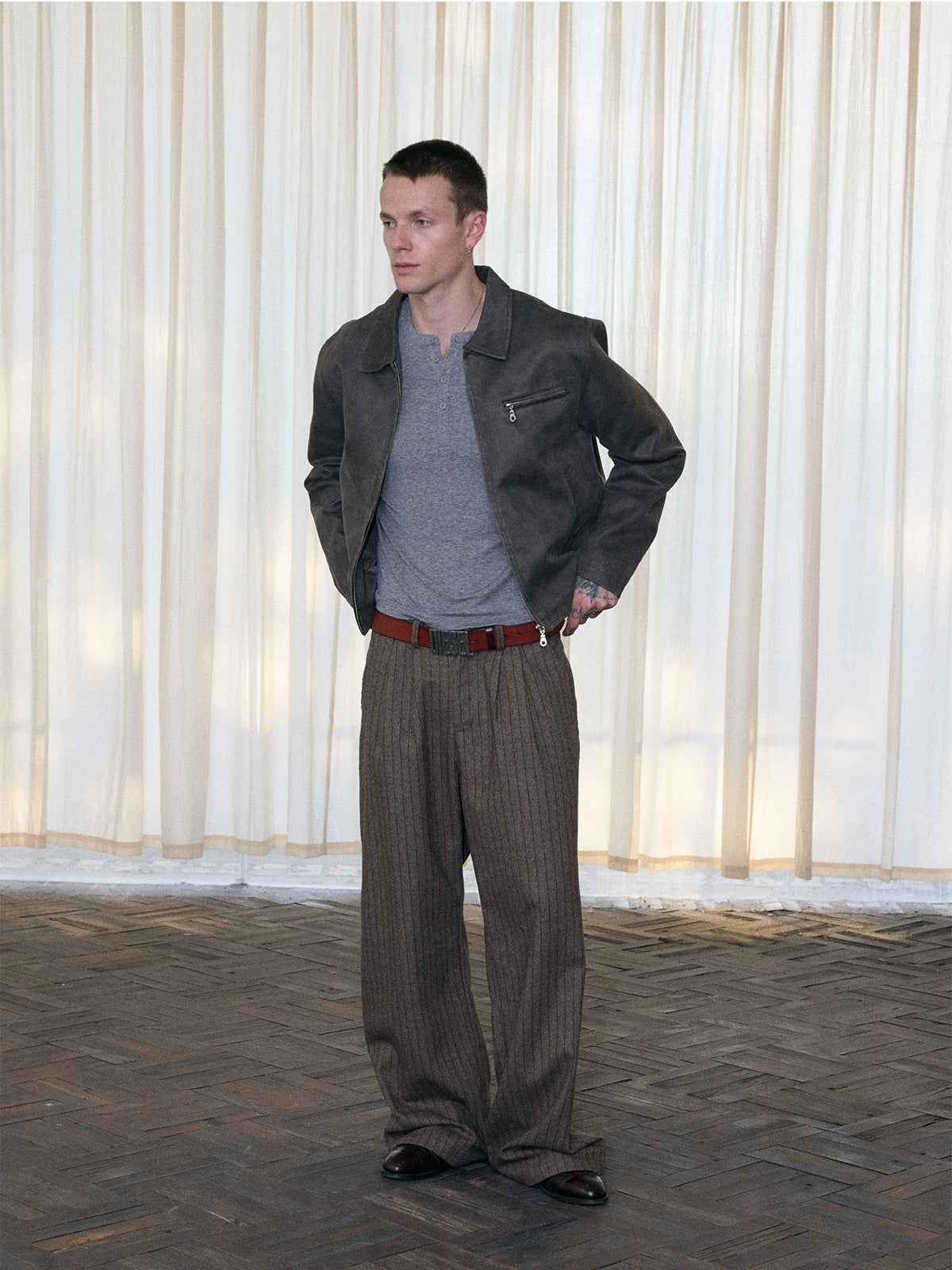 InsGale Striped Pleated Compound A-shaped Micro-Latin Pants