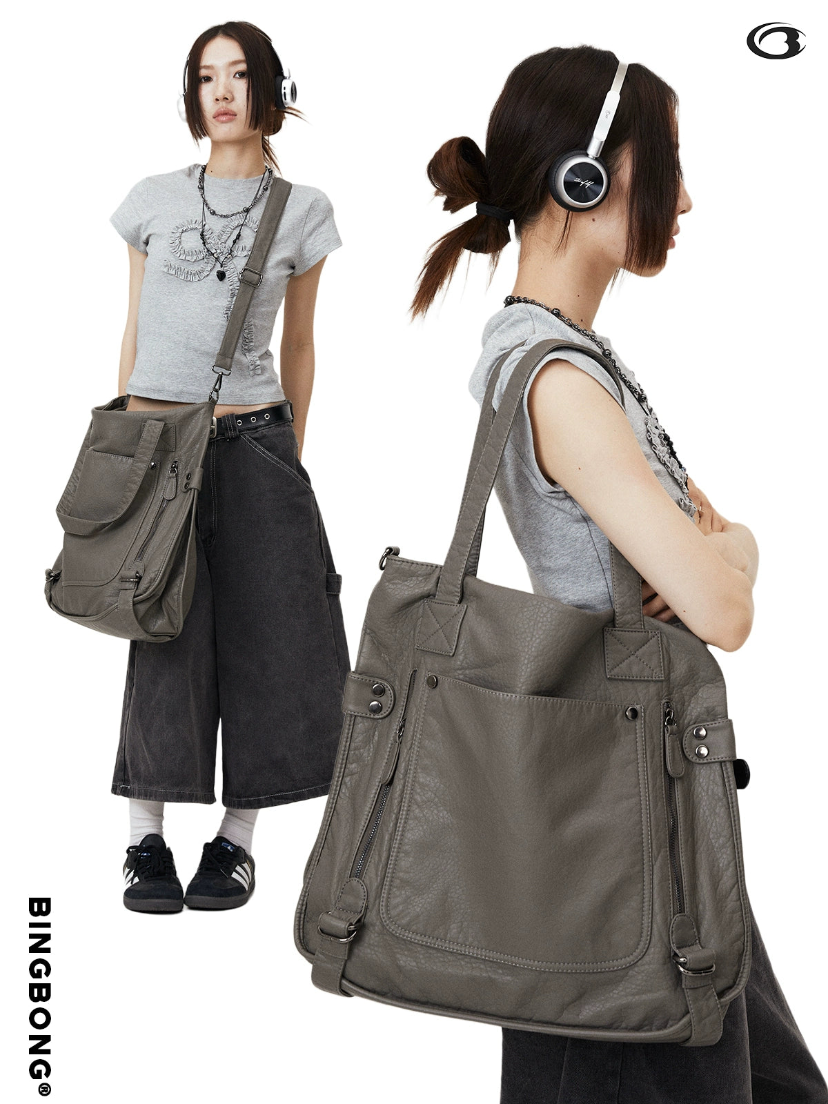 BINGBONG Large Capacity Shoulder Bag Y2k Messenger Bag