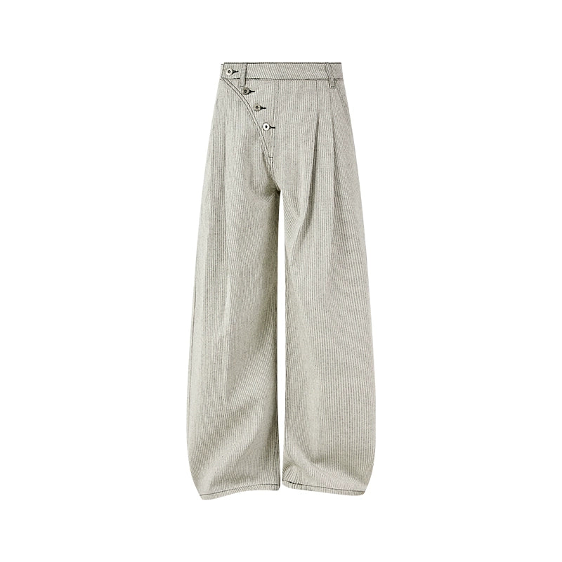 KREATE Striped Pleated Micro-A Wide-leg Jeans