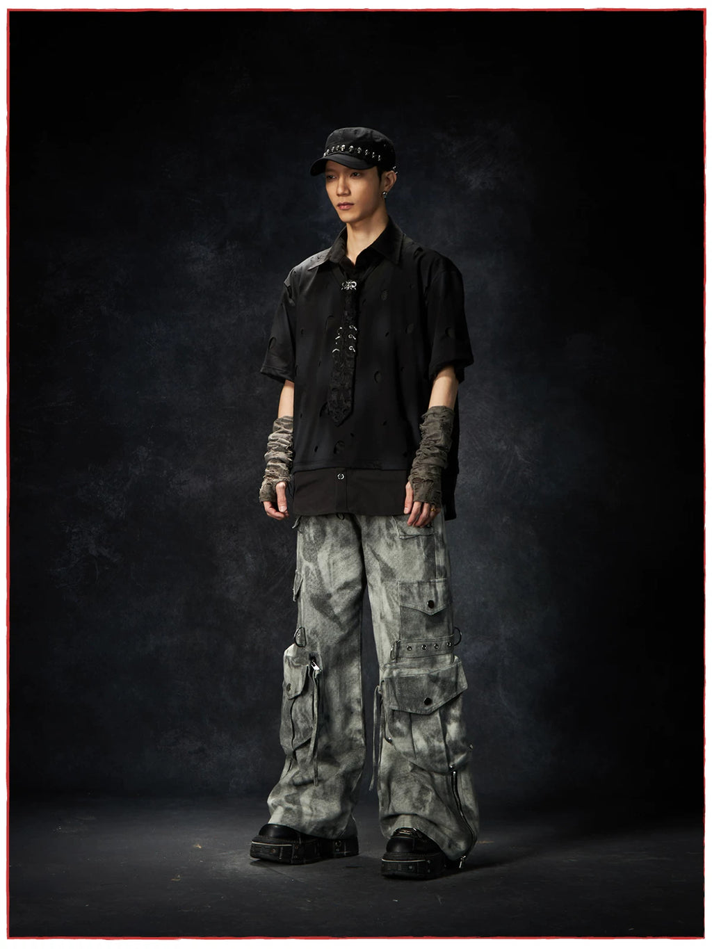 NOMANIAI Old Dirty Multi-pocket Straight Wide-leg Floor-mopping Overalls