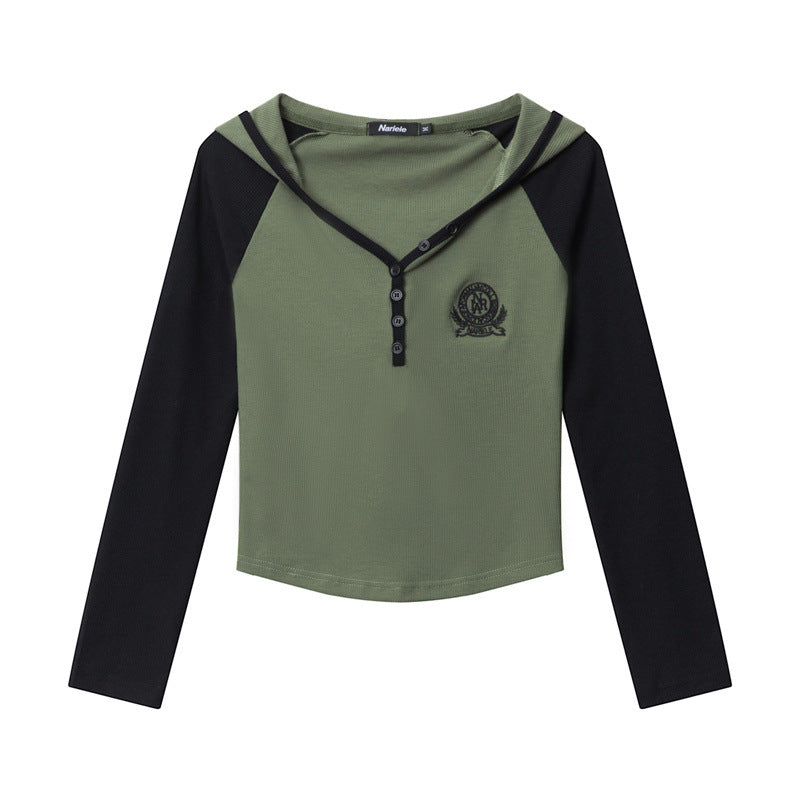 Nariele Embroidery Contrast Hooded Babes  Long Sleeves
