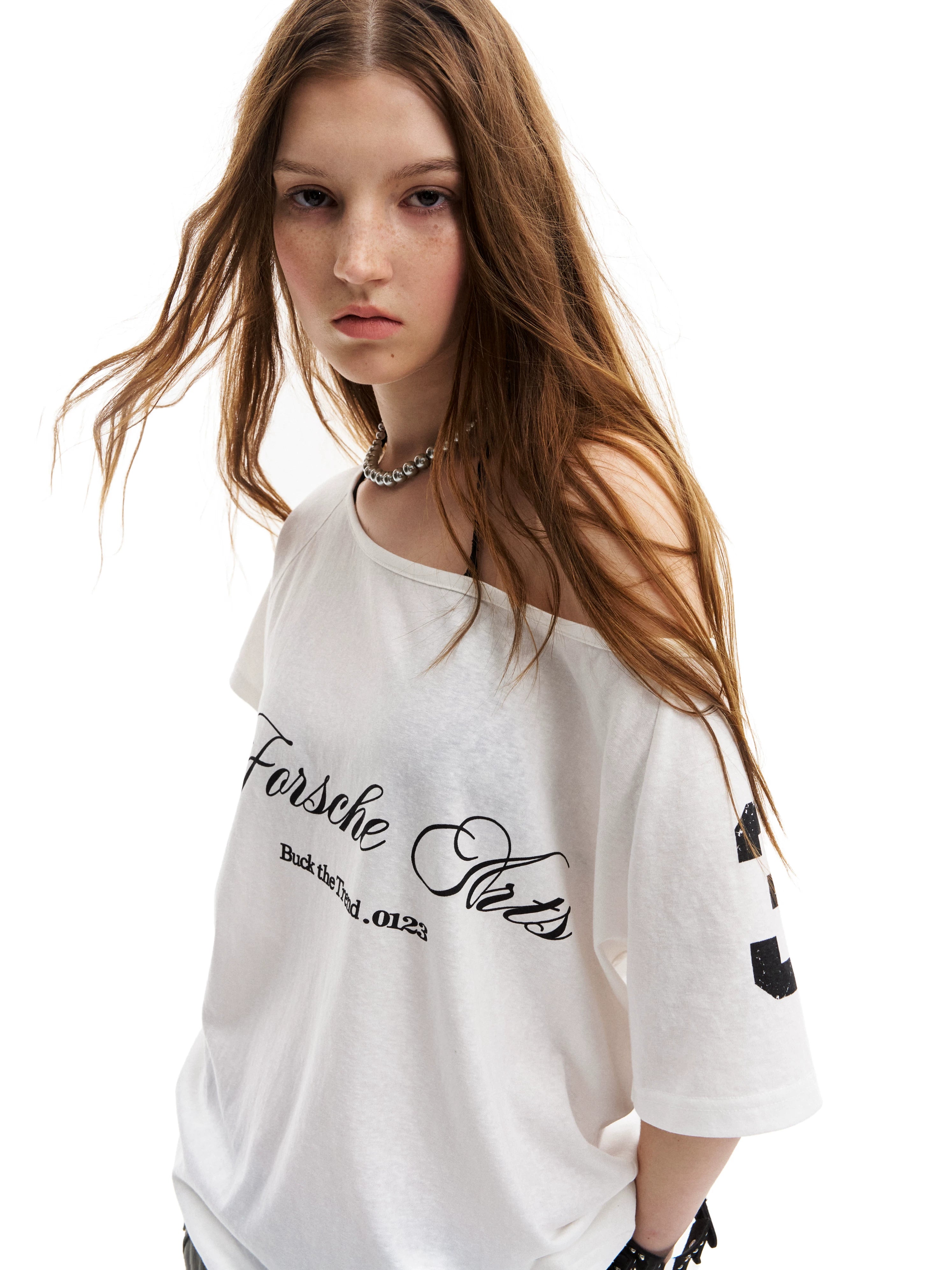 0123Start Slanted Shoulder Loose Lazy Tee