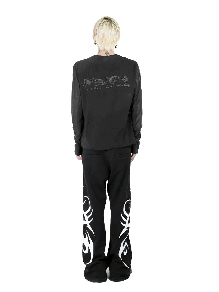 DETW Double-breasted Mesh Yarn Micro-transparent Slim-fit Long-sleeved T
