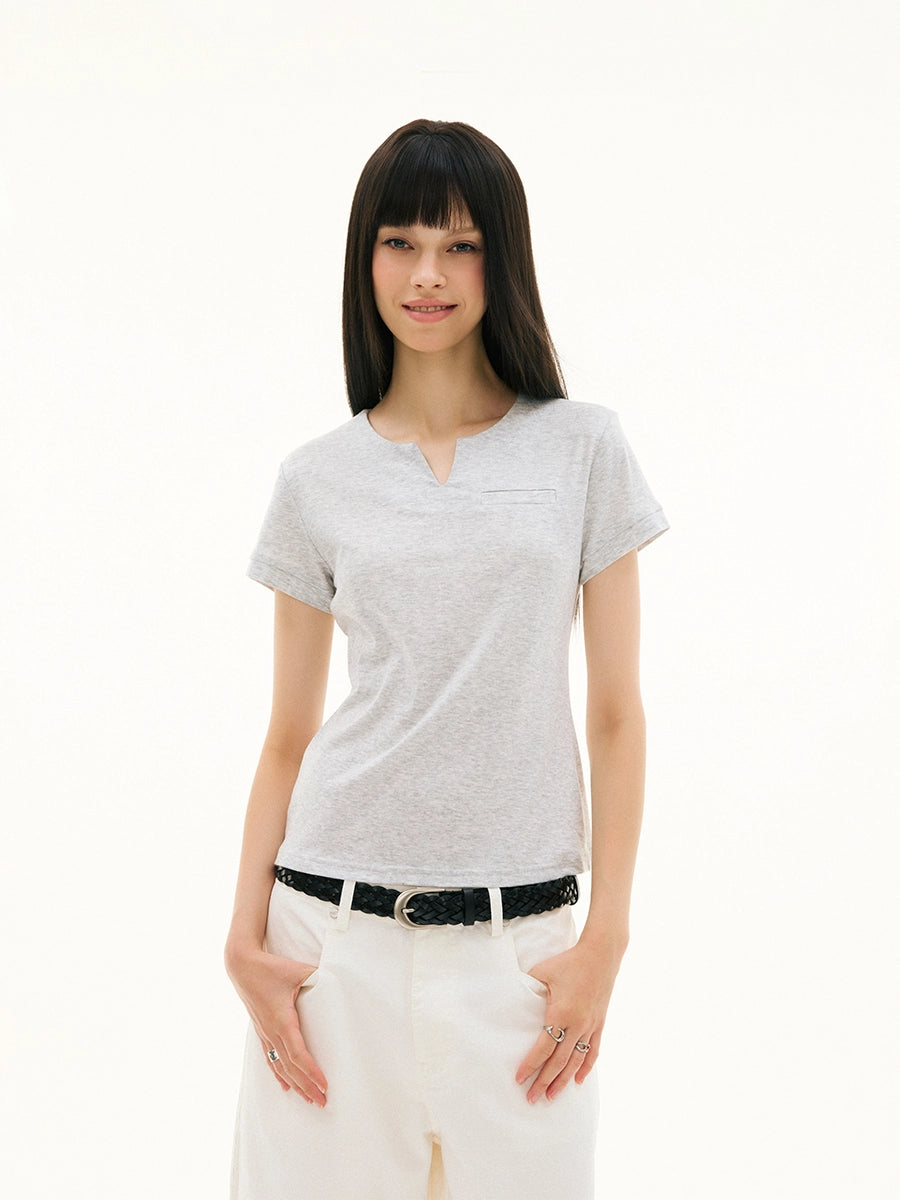 FUNKYFUN Versatile Wide V-neck Waist Tee