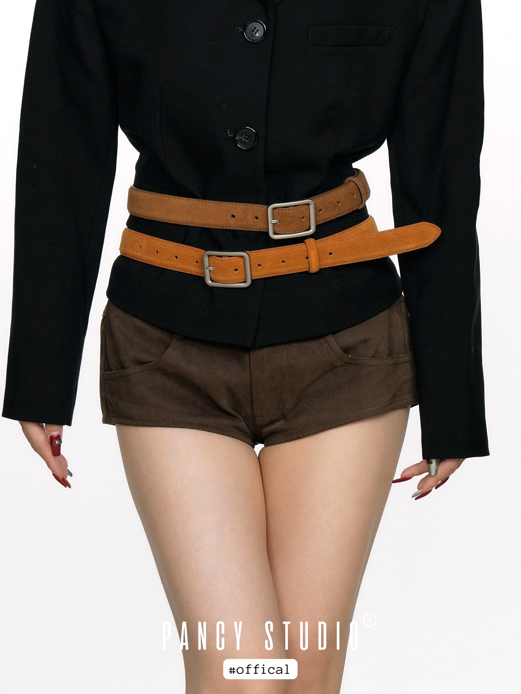 PANCY Retro Autumn and Winter Maillard Turned Cowhide Waist