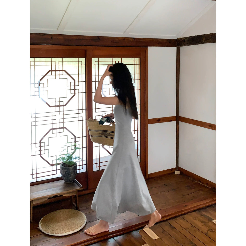 Pusumede Waist Crew Neck Knitted Vest Dress