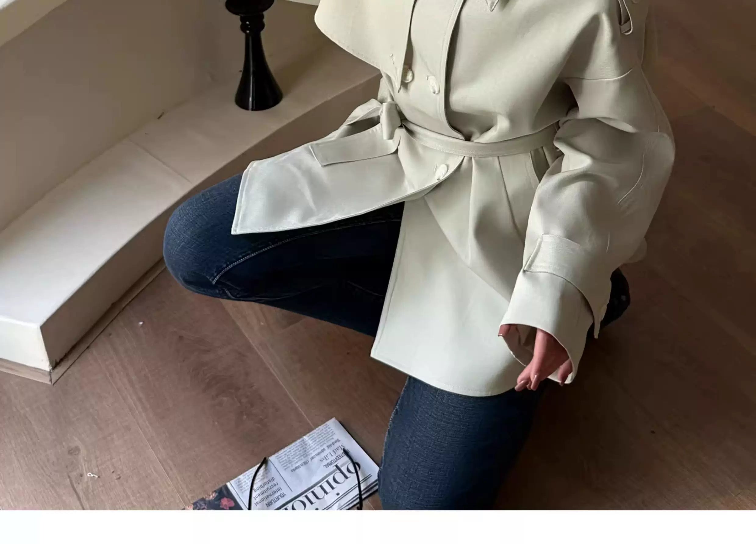 Audwyn Retro Old Money Wind Waist and Thin Lapel Trench Coat