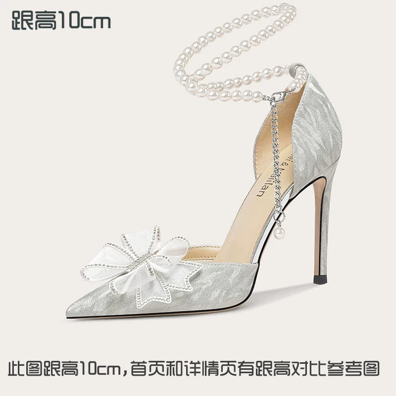 Lily Wei Temperament Bow Crystal High Heels