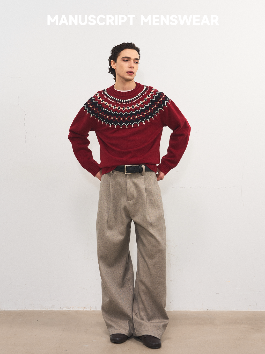 MANUSCRIPT Wide-leg Casual Woolen Trousers