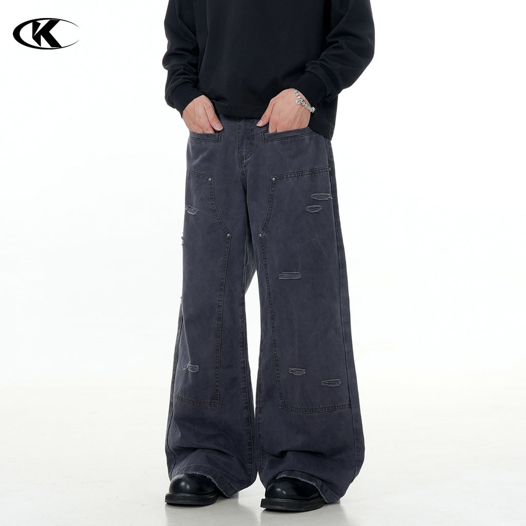 11KN irregular ripped Loose straight pants