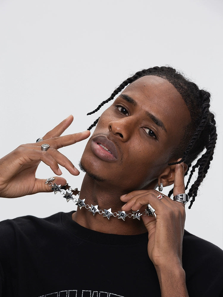 UNTILWERICH Five Star Necklace Letter Titanium Steel Necklace