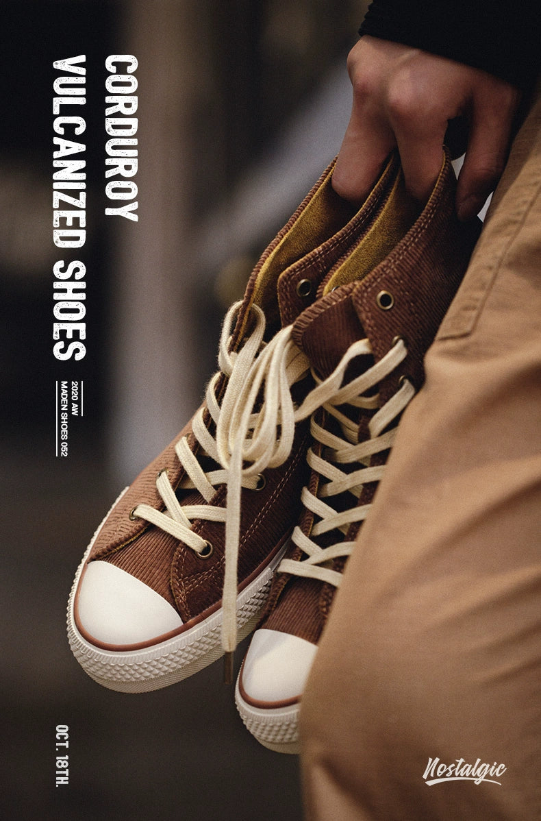 Maden Vintage Corduroy High Top Canvas Shoes