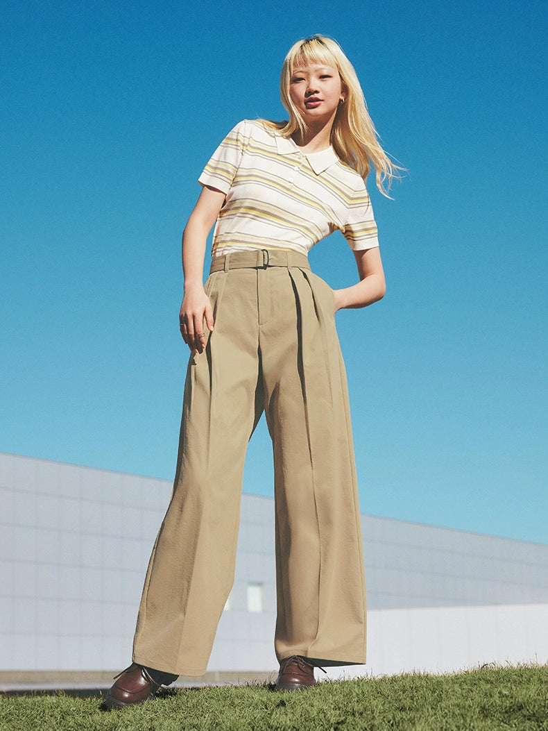 GU Straight Casual Pleated Simple Wide-leg Pants
