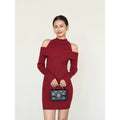 Ousph Semi-turtleneck Off-the-shoulder Long-sleeved Knitted Dress