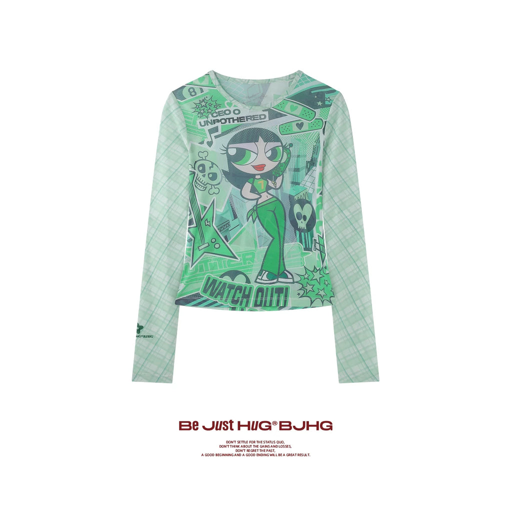 BJHG [Flying Girl Police Joint Name] Sweet and Cool Slim-fit Long Sleeve Blouse
