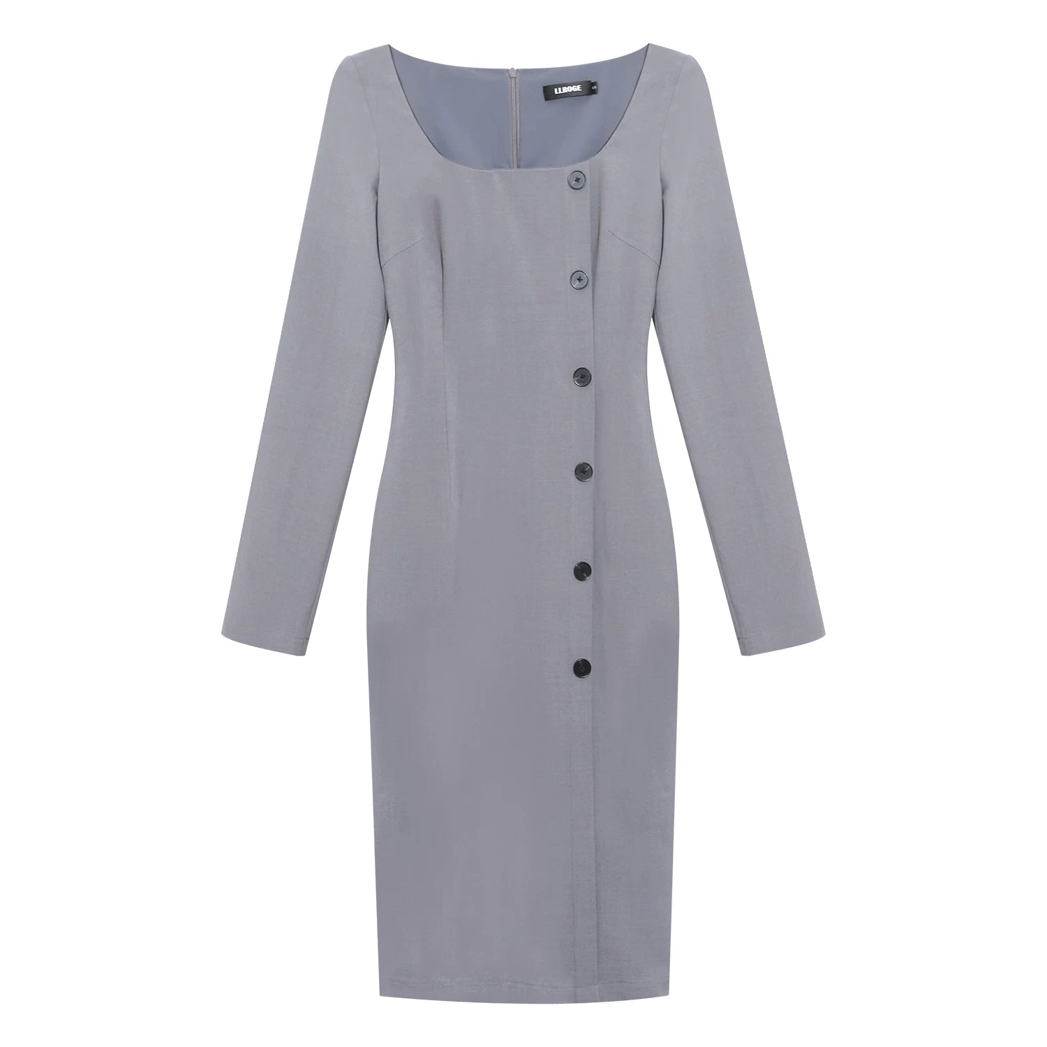 LLROGE Square Collar Temperament Commuting Slim and Thin Dress