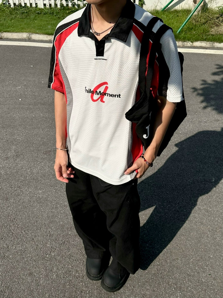 BeOurRule Vintage Hollow POLO Neck Sports Wind Tee