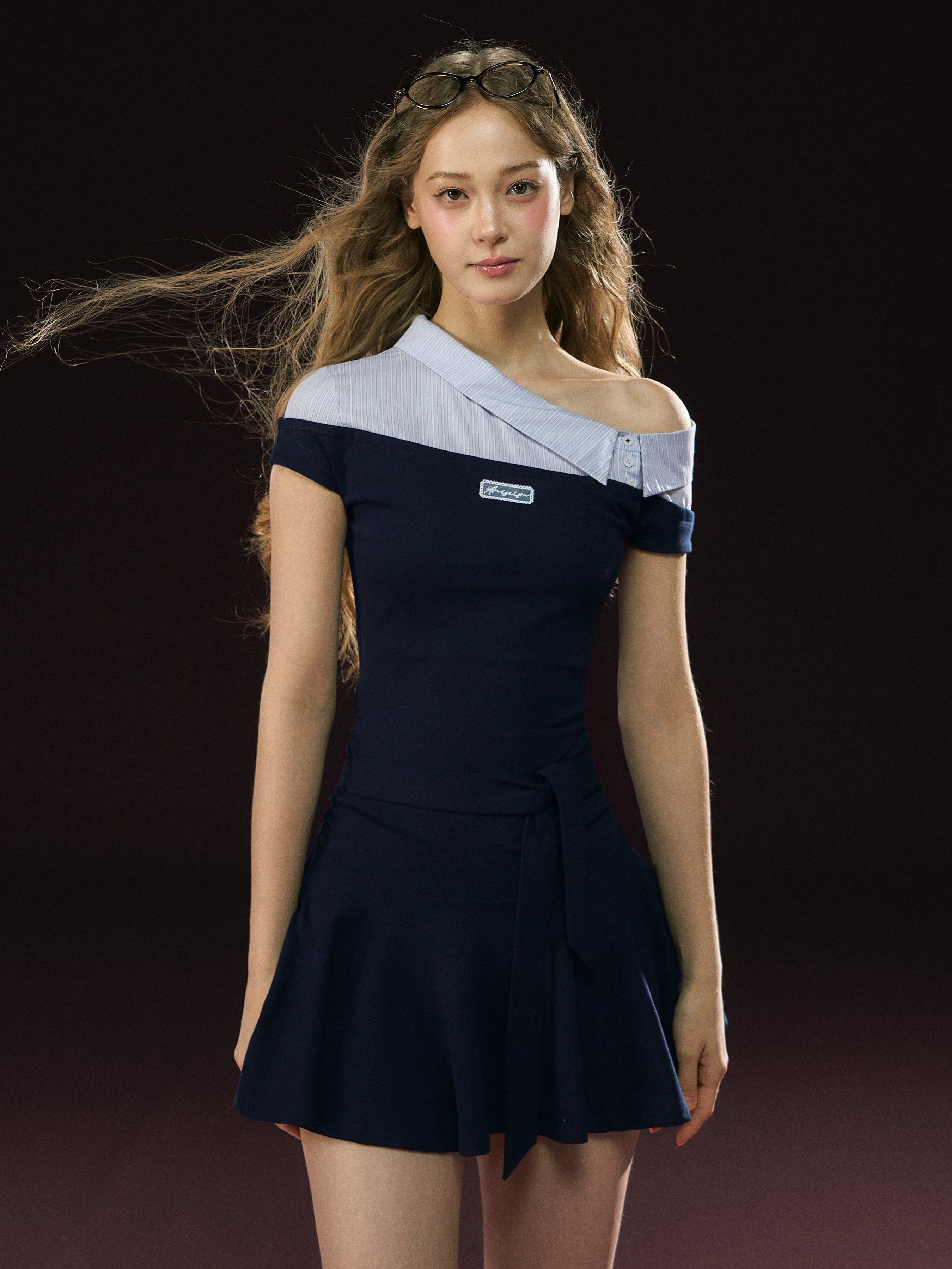 Ariseism Vintage Shirt Collar Splicing Dress