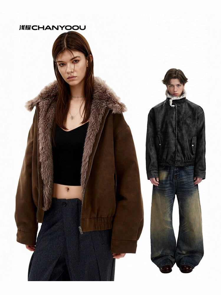 CHANYOOU Vintage Suede Fleece Collar Fleece Jacket