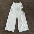 11KN Versatile Letter Print Drawstring Sports Wide Leg Pants