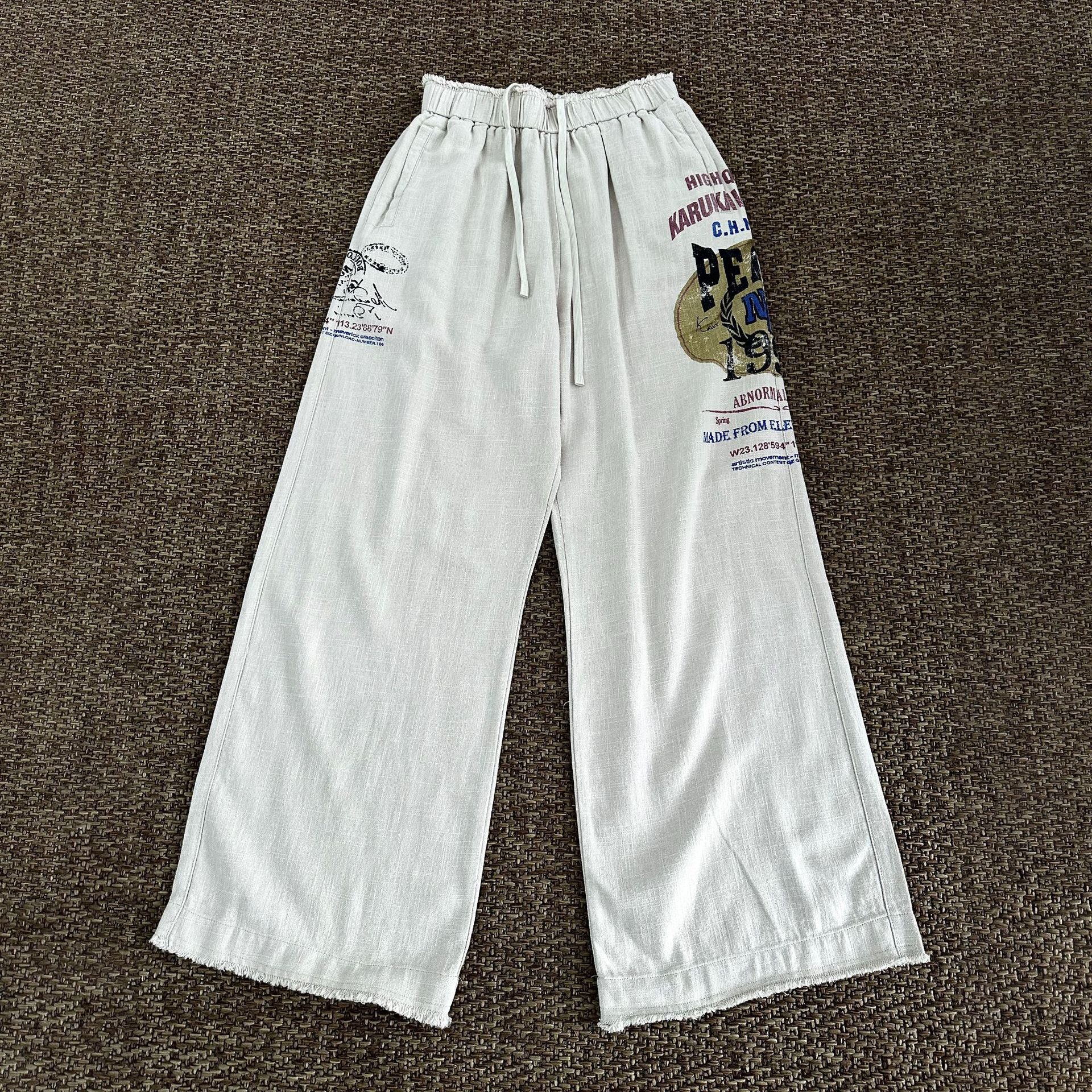11KN Versatile Letter Print Drawstring Sports Wide Leg Pants